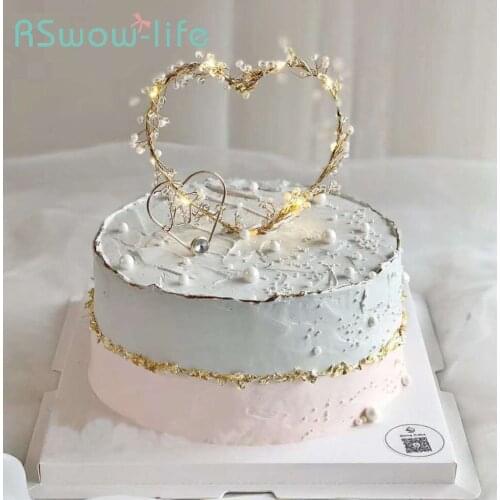 2Pcs Baking Accessories Birthday Cake Handmade Love Flag High-grade Crystal Pearl Heart Heart Flag For Cake Decoration