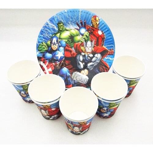 20pc/set Avengers Kids Birthday Party Supplies Plate Cup Party Favors Superhero Decodration Baby shower Tableware