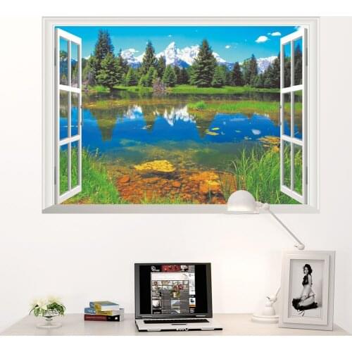 3D Window broken wall Forest Landscape in Four Seasons 3D Wall Sticker Green Tree Removable Wallpaper Home Decal Home Decor