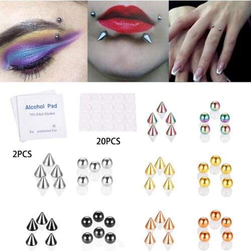 5Pcs/Set Fake Piercing Stud Set Fake Nose Ring Stud Sticker Fake Eyebrow Lip Piercing Nose Non Piercied Earring Stud Lot Nariz