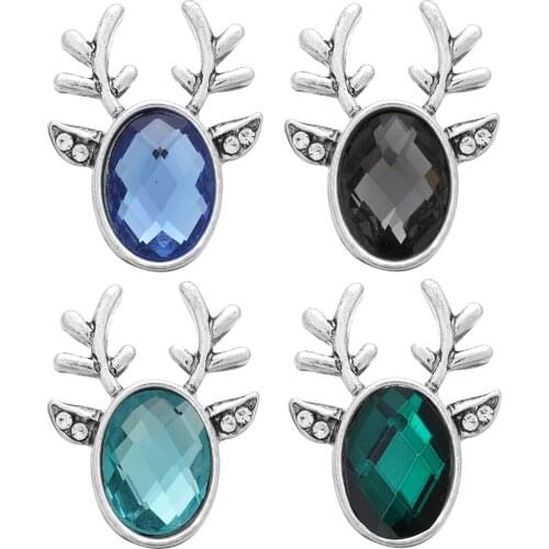 5pcs/lot New Christmas Snap Jewelry 18mm Snap Buttons Rhinestone Elk Deer Fit Women Snap Jewelry Necklaces Bracelets