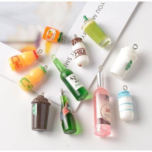 5PCS Creative Mini Coffee Bottle Acrylic Cartoon Small Pendant Key Ring Necklace Pendant DIY Production Accessories Wholesale
