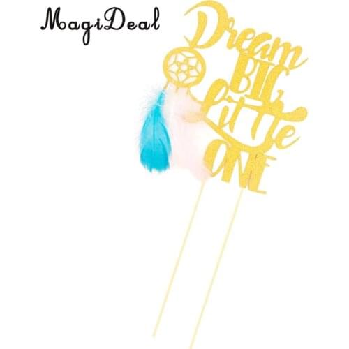 Gold Glitter Paper Dream Big A Little One Cake Topper Birthday Party Cake Decoration