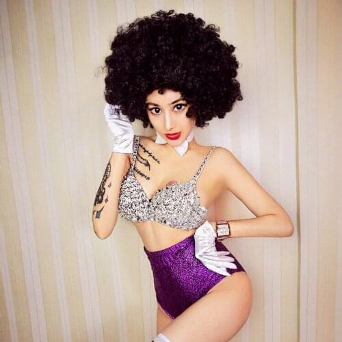 White Lace Sparkly Crystals Bikini suit costume Sexy Bar Nightclub Female DJ DS Costumes Leading dancer jazz performance outfits