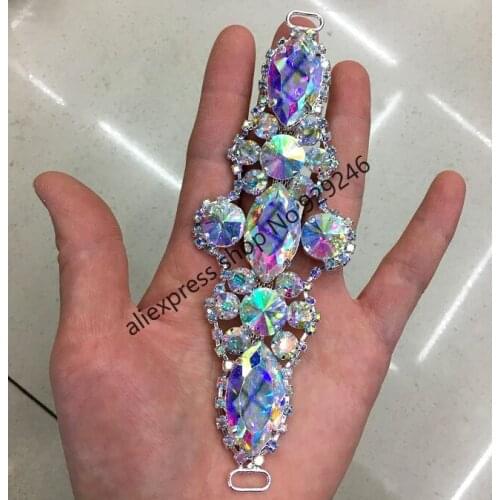 Free shipping 2pcs/lot shiny gorgeous AB glass crystal rhinestone applique sewing-on dancing garments gown shoes embellishments