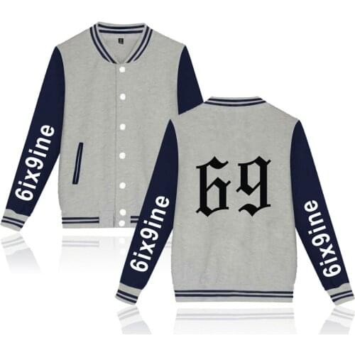 Tekashi69 Rapper Custom Printed Baseball Jackets Women/Men Long Sleeve Jackets Hip Hop Style 6ix9ine Trendy Clothes