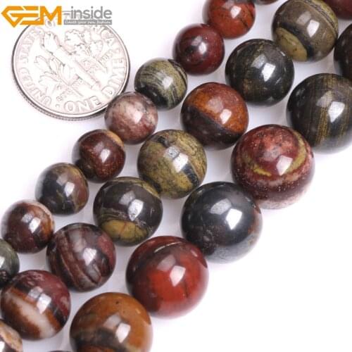 Gem-inside 8-12mm 15'' Natural Round Brown Sunset Tiger Iron Stone Beads For Jewelry Making Beads Bracelets For Women DIY Beads