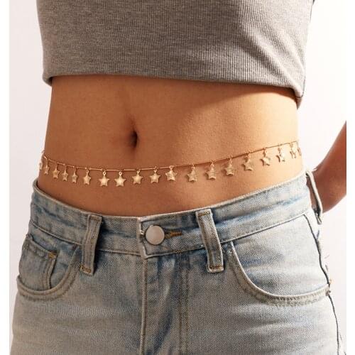 HuaTang Boho Star Moon Love Heart Pendant Waist Chain for Women Girls Crystal Butterfly Shell Charms Waistband Pants Accessories