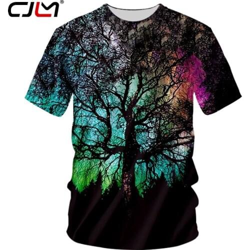CJLM New Man Colorful O Neck Tshirt 3D Printed Personality T-shirt Starry Sky Tree Mens Spandex Tee Shirt Hot Sale Wholesale