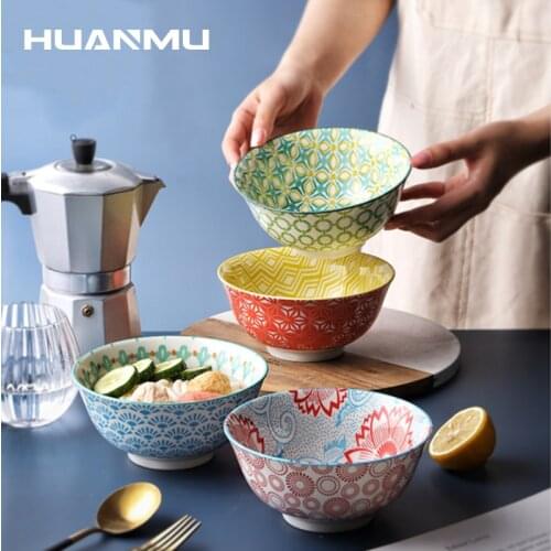 Bohemia Style Ceramic Household Ramen Bowl Rice Soup Breakfast Salad Bowl Hand Painted Dessert Kitchen Tableware 6 inches