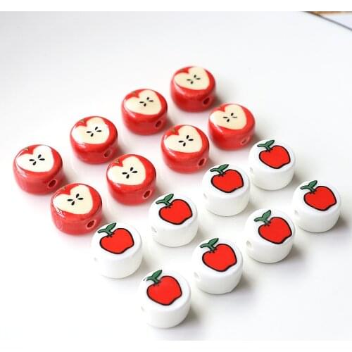 40pcs/lot 15mm apple pattern print geometry rounds shape Straight hole ceramic beads diy jewelry earring/bracelet accessory