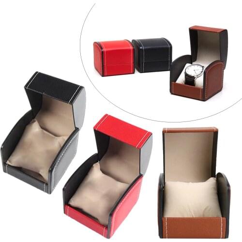 Classic Style Single Grid PU Leather Watch Case Display Holder Organizer Jewelry Box, 9x10x8cm - Red