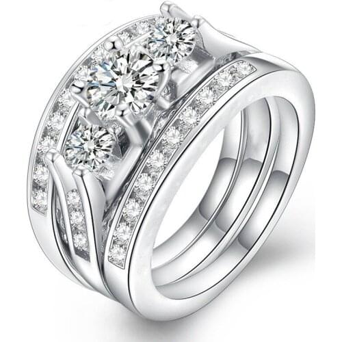 3pcs/set Classic Female White Crystal Engagement Ring Bridal Wedding Promise Rings Sets for Women Fine Boho Jewelry Accessories