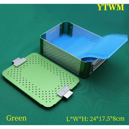 Sterilization box for surgical instruments 8 cm green stainless steel aluminum alloy silicone with silicone pad