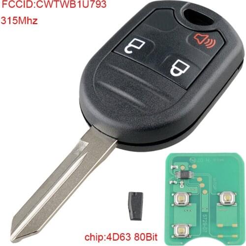 315Mhz 3 Buttons Remote Keyless Entry Remote Car Key Fob with 4D63 80Bits Chip M3N5WY72XX Fit for 2011 2012 2013 2014 FORD F150