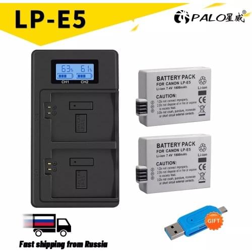 LP-E5 LPE5 LP E5 Camera Battery + LCD Daul USB Charger for Canon EOS 1000D 500D 450D Kiss X3 X2 F EOS Rebel XS XSi Rebel T1i