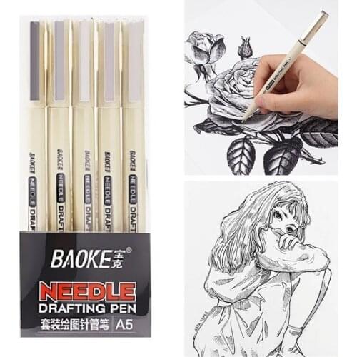 5pcs Multi Fine Needle Drafting Pen Set Waterproof Black Color Ink Art Marker Liner for Drawing Sketch Animation Paint DIY F585