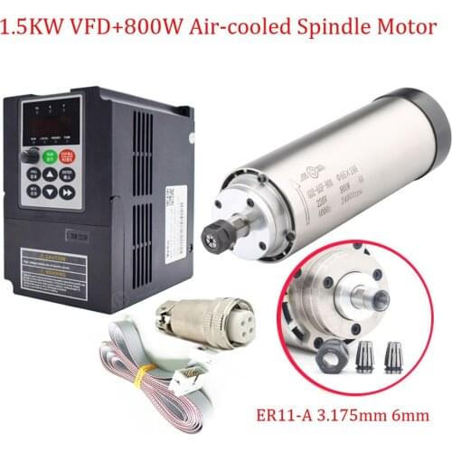 CNC Spindle Kit 0.8KW 220V 5A 65*188mm 0.33NM 400HZ High Speed Spindle Motor+ 1.5KW VFD+ ER11 Collects for Woodworking Engraving