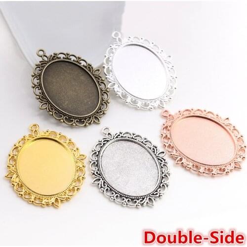 New Fashion 5pcs 30x40mm Inner Size Antique Bronze Silver Color Gold Color Double Side Cabochon Base Setting Charms Pendant