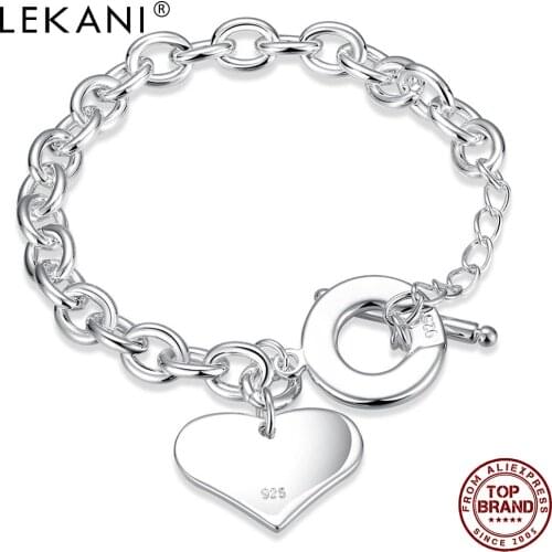 LEKANI Romantic Style Couple Bracelet Silver Plated Heart Pendant Charm Bracelet Women And Men Fashion Jewelry Birthday Gift