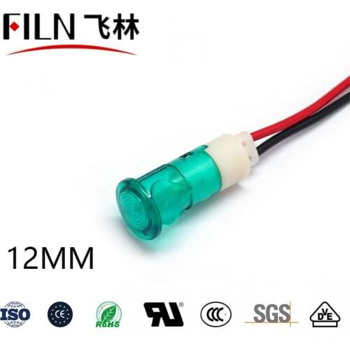 FILN Plastic hot sale buckle push snap in 12mm ammeter indicator light 6v 12v 110v 48v signal light with cable