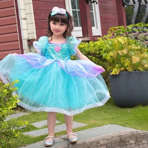 Girl Princess Dress Little Mermaid Girl Ariel Dress Halloween Fancy Costume Kids Baby girl Carnival Birthday Party Clothes 3-9T