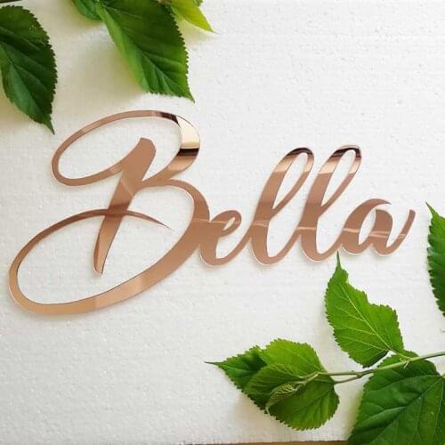 Custom Mirror Rose Gold Baby Name Sign Nursery Wall Decoration Personalized Black Name Sign Rustic Wedding Party Baptism