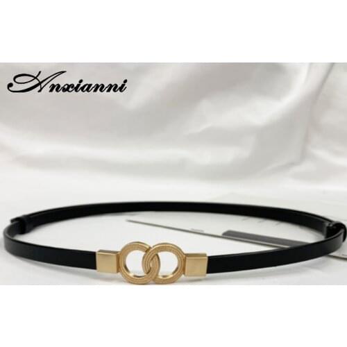 Anxianni new double buckle leather belt female elastic adjustable dress fine belt leather belt