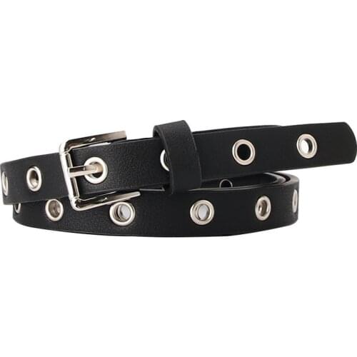 2020 Vintage Punk Black Red Belts for Women Holes Hollow Leather Waist Belt Female Grommet Eyelet Thin Narrow Waistbelts Ladies