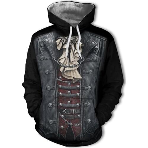 2019 New Gothic Skull Hoodie for Men Hip Hop Hoodie for Men / Women Slim 3D Sweatshirt Print Denim Fake Skull Hooded Jacket