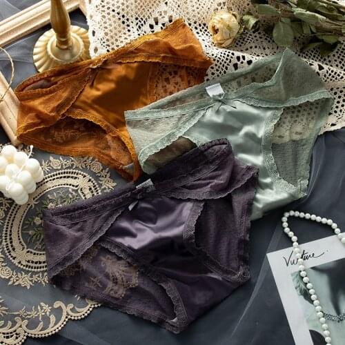 French Thin Underwear Womens Sexy Lace Panties Fashion Bow Briefs Hot Underpants Mid Waist Seamless Panties Female Lingerie