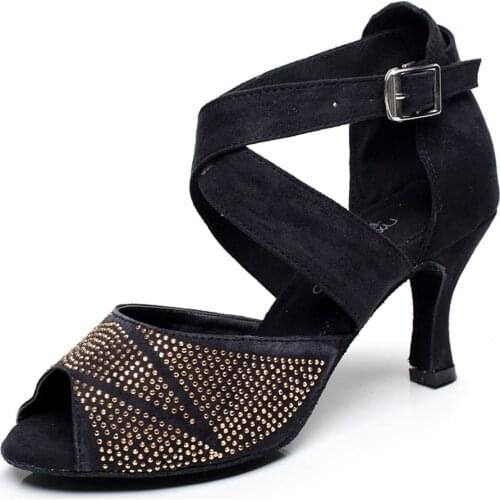 HOT Dropshipping jazz Salsa Ballroom square plus size latin dance shoes for dancing women teachers stylish high heel Flock