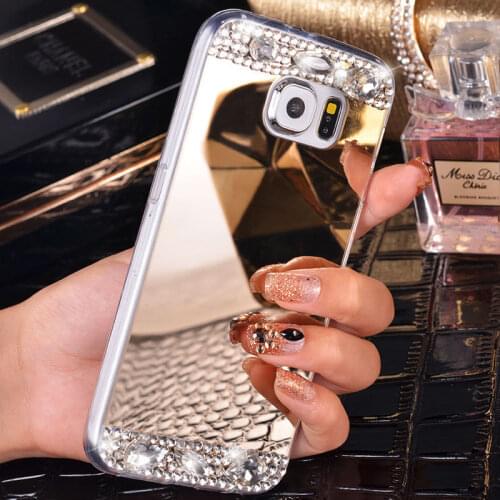 For Samsung Galaxy J3 J5 J7 2016 S7 Edge S6 A3 A5 A7 Grand Prime Mirror Case Cover Soft TPU Bling Rhinestone Diamond Phone Cases