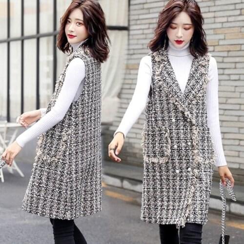 2021 Autumn Winter Women Korean Loose Casual Beading Turndown Collar Cardigan Wild Sleeveless Woolen Vest Plus Size 5XL Y721