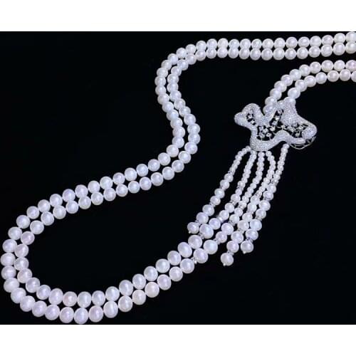 The sea of clouds bright starry sky romantic pearl double long necklace for women elegant pearl necklace gorgeous jewelry