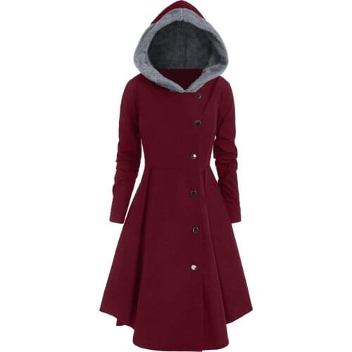 Asymmetric Contrast Hooded Skirted Coat Hoodie Single Breasted Women thin Gothic Coats Solid 2019 Autumn