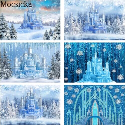 Winter Frozen Castle Backdrop Snow Wonderland Landscape Portrait Photo Background Decor Merry Christmas Photography Studio Props