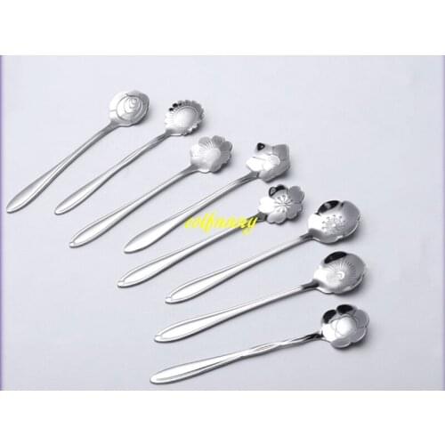 200pcs/lot Tableware Flower Shape Sugar Stainless Steel Silver Tea Coffee Spoon Teaspoons Ice Cream Flatware Kitchen Tools