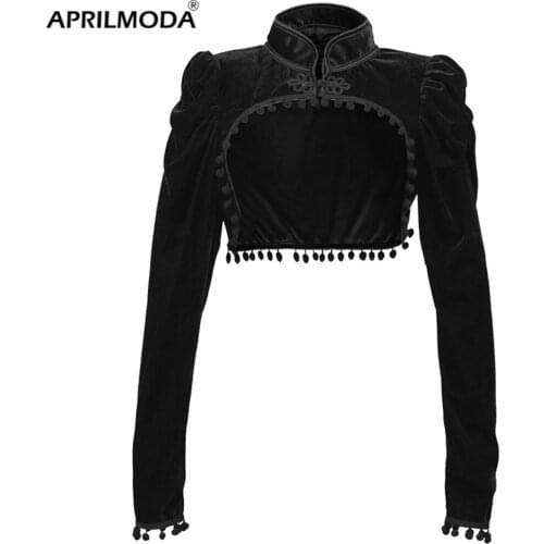 2020 Gothic Black Velvet Short Steampunk Crop Jacket Long Sleeve Women Gothic Bolero Victorian Coat Vintage Corset Accessories