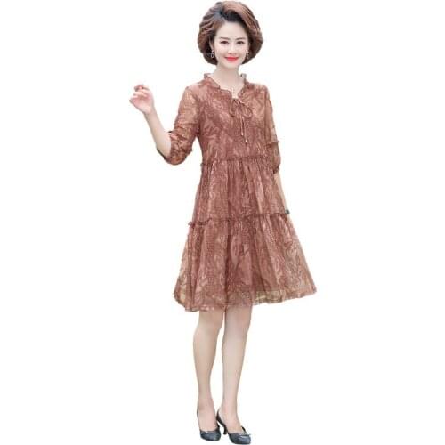 2021 new Summer Dress Middle-aged and elderly Womens Half sleeve Chiffon Dress Loose Large Size Mother Dresses