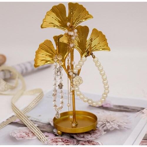 2021 New Style Leaf Shape Iron Jewelry Display Rack Stand Earrings Necklace Bracelet Organizer Storage Holders Desktop Decor