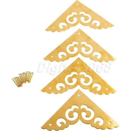 High Quality 4pcs Corners Brackets Furniture Hardware Brass for Cabinet Trunk Jewelry Box Chest 6.5*6.5*6.5cm with Nails
