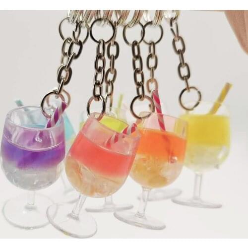 5 PCS Creative large fruit drink milk tea cup keychain pendant resin simulation drink cup ornaments milk tea shop gifts