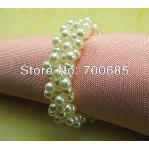 White pearl beades wholesale napkin ring, pearl napkin holder