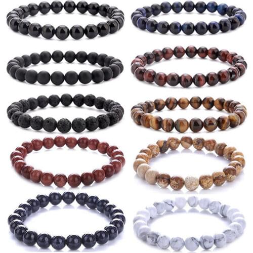 Beaded Bracelet 8mm Natural Stone Lava Tiger Eye Black Onyx Matte Healing Beads Bangle Stretch Charm Yoga For Women Men Jewelry
