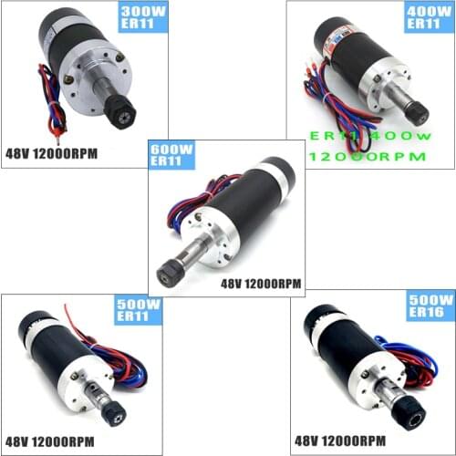 CNC 300W 400W 500W 600W Brushless Spindle Motor 55MM Diameter Clamp ER11/ER16 Chuck Collet 48V DC Voltage Air Cooled Spindle