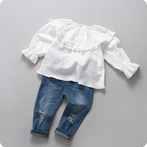 Korean Childrens Garment 2016 Autumn New Pattern Girl Baby Solid Color Lotus Leaf Edge Lead Shirt Shirt Jacket Upper Garment