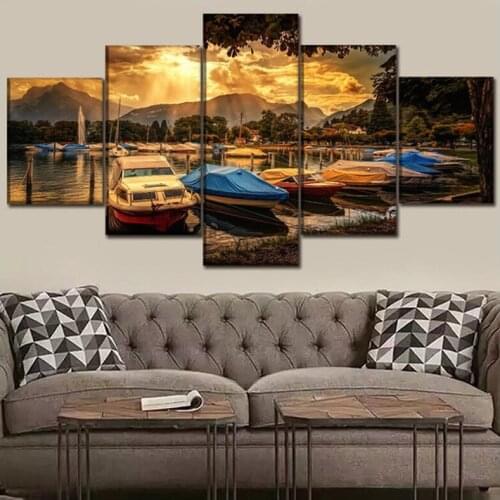 Diy Diamond Painting 5 Piece Cloud Sky Sunset landscape Boat Mosaic Full Square Round Rhinestones Embroidery Cross StitchZP-1846