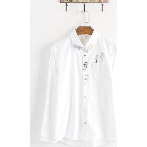 2019 Brand Fashion DesignersTurn Down Collar Shirt Women Tops Long Sleeve Abstract Print Vintage Blouses Shirts RE2416