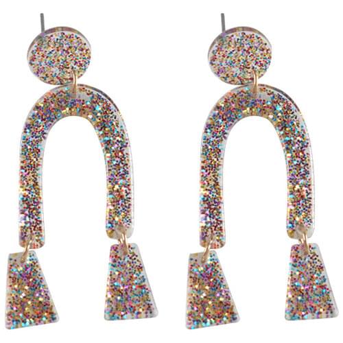 UJBOX Europe America Long Glitter Acrylic Resin Earrings Women Yellow Colored Sequin Geometric Drop Dangle Earrings Jewelry